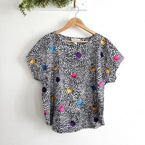 80s Jessica Michelle Abstract Zebra Polka Dot Top Made in USA Vtg Graphic Blouse